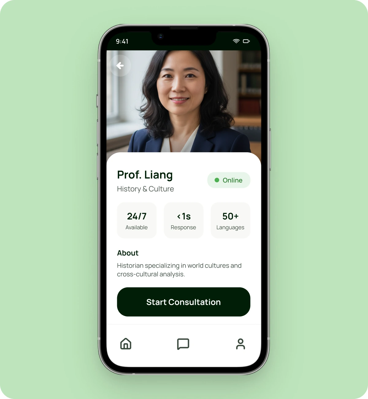 Instachat persona open in a messenger on a phone